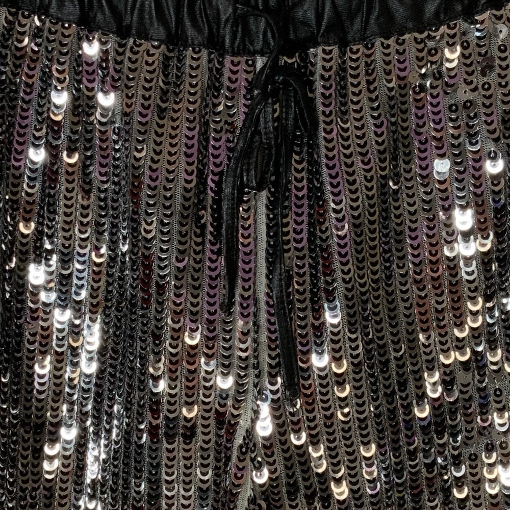 Anthropologie Mustard Seed Silver Sequin Black Party Disco Shorts Size Large - Picture 3 of 8